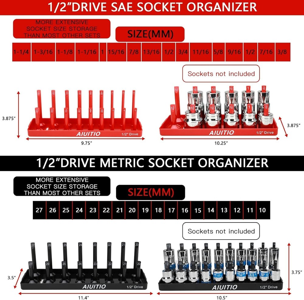 8-Piece Socket Organizer Set - Metric & SAE Tray Holders