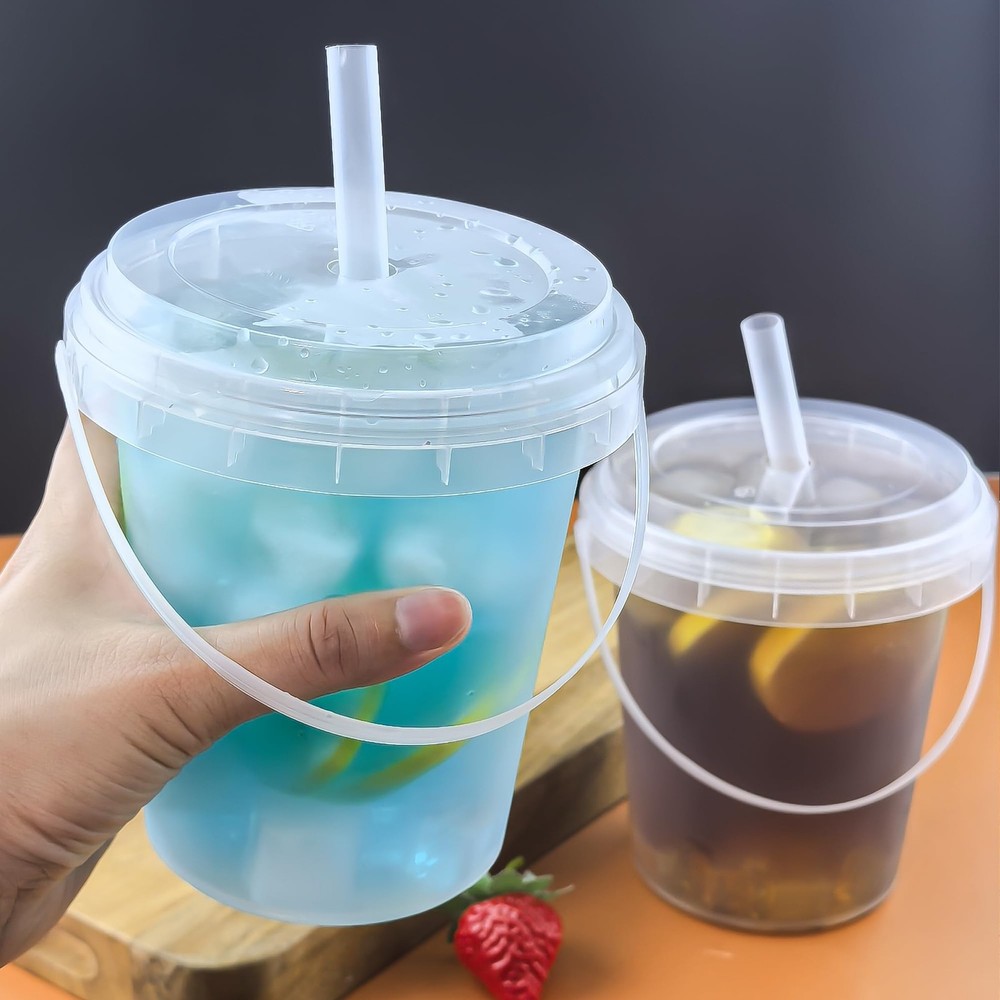 30 Sets - 34 oz Plastic Cups with Lid 30 Set Clear Straws, Transparent