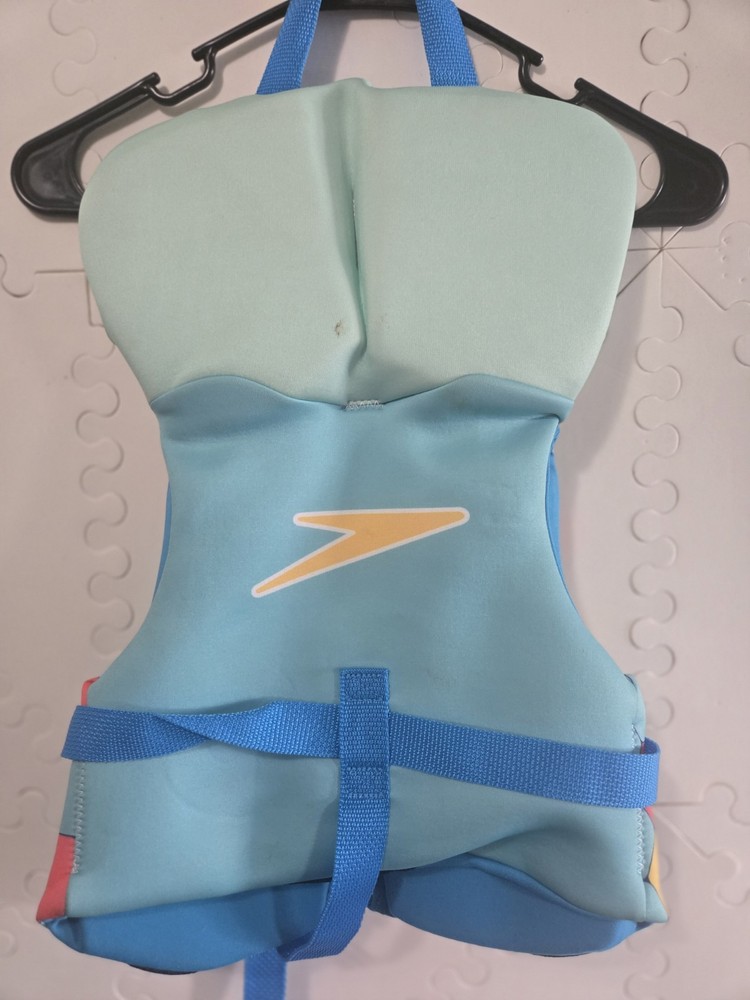 Speedo Infant Life Jacket Flotation Vest Blue Multicolor Hex Pattern Zip Front
