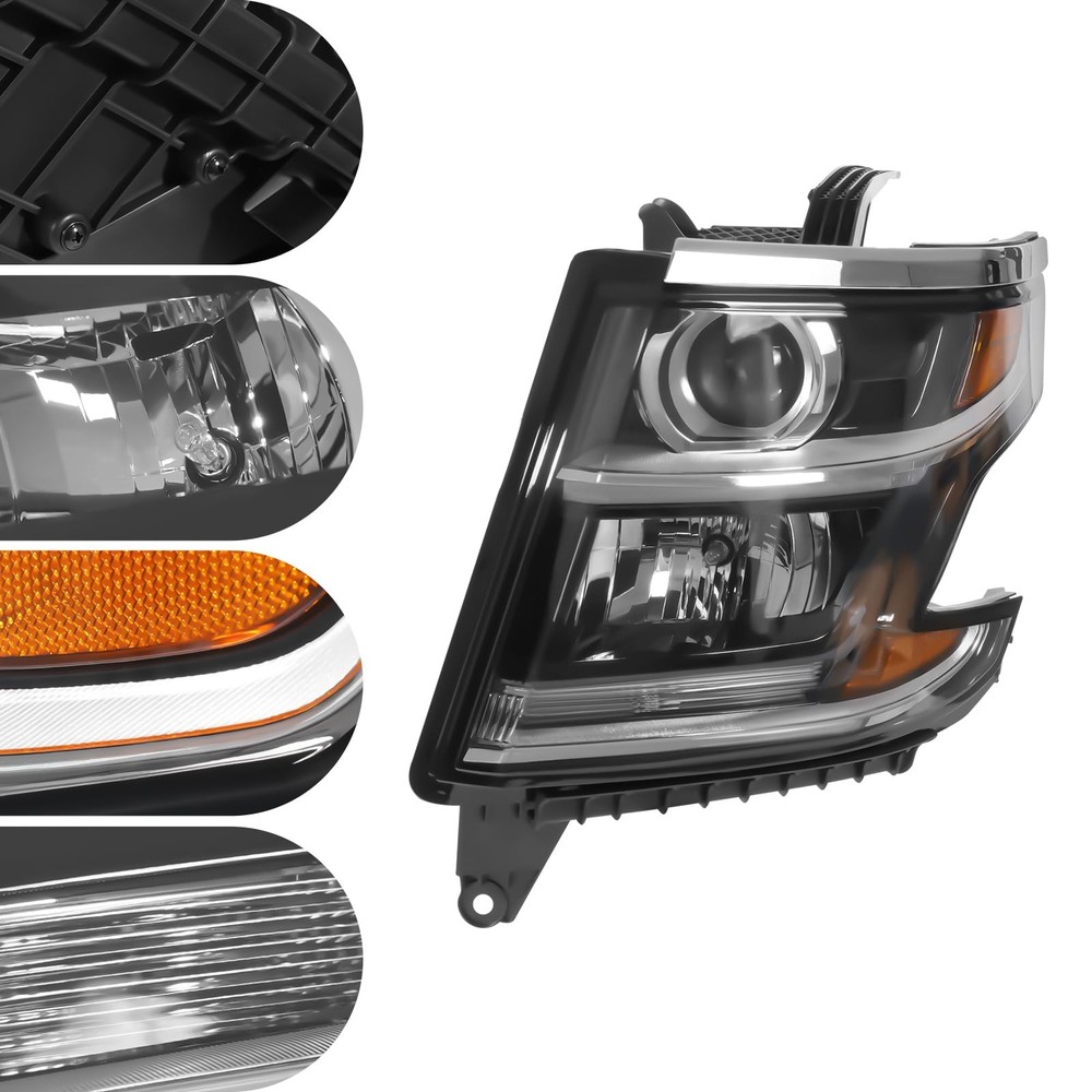 Front Halogen Projector Headlights Replacement Set for 2015-2017 Tahoe Suburban