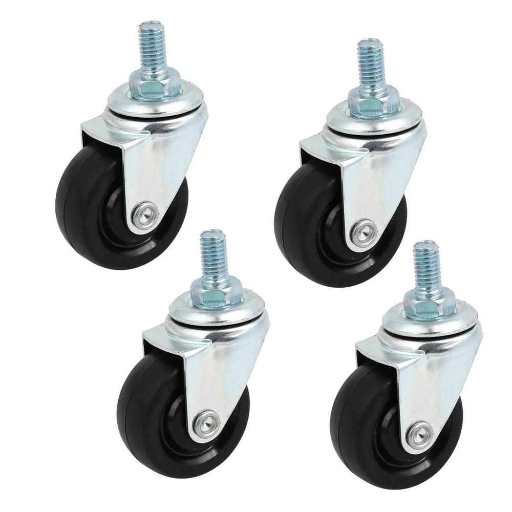 M8x15mm Thread 1.5mm Dia Rubber Wheel Caster Roller 4pcs