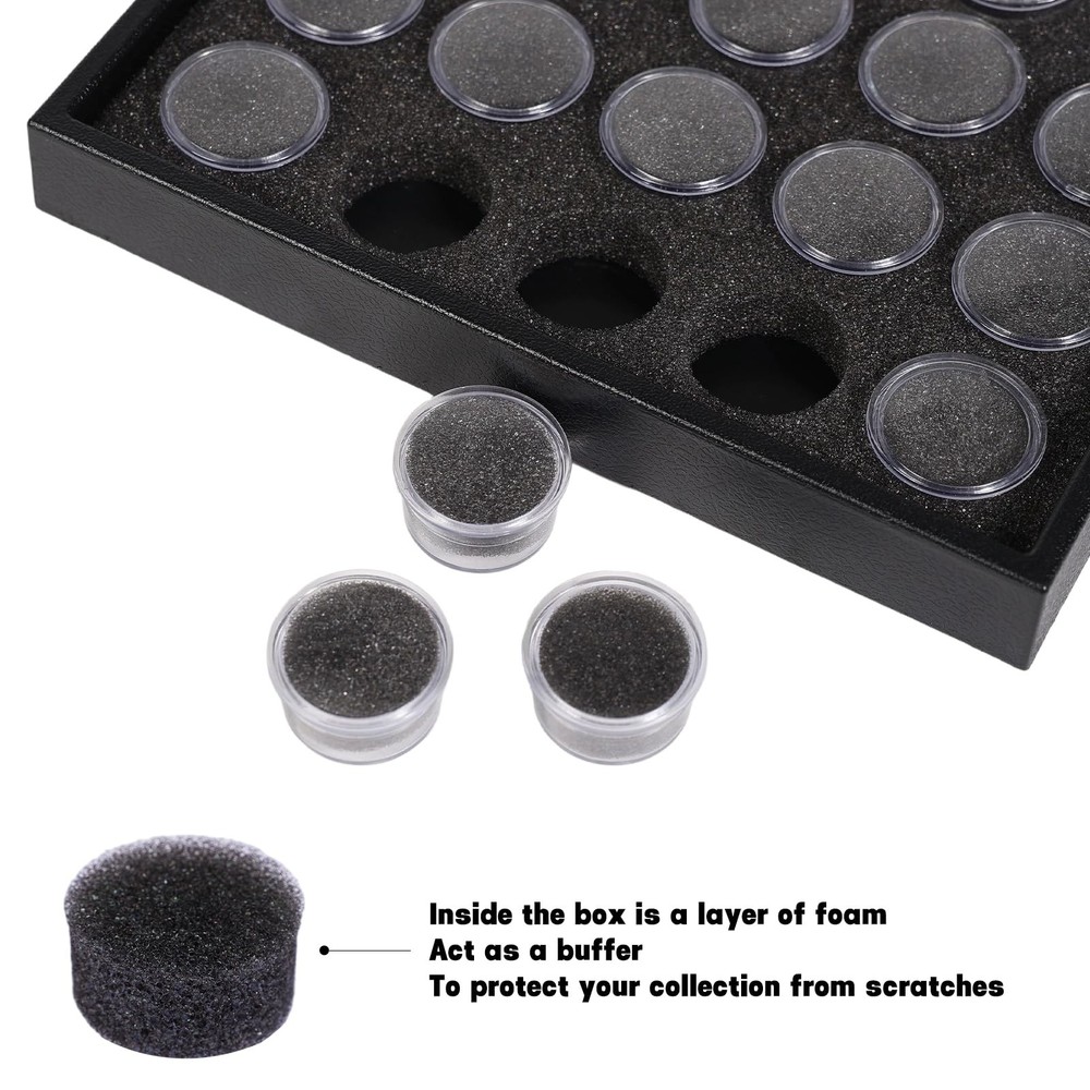 25 Gem Display Case Diamond Gemstone Storage Box, Small Round Plastic Contain...