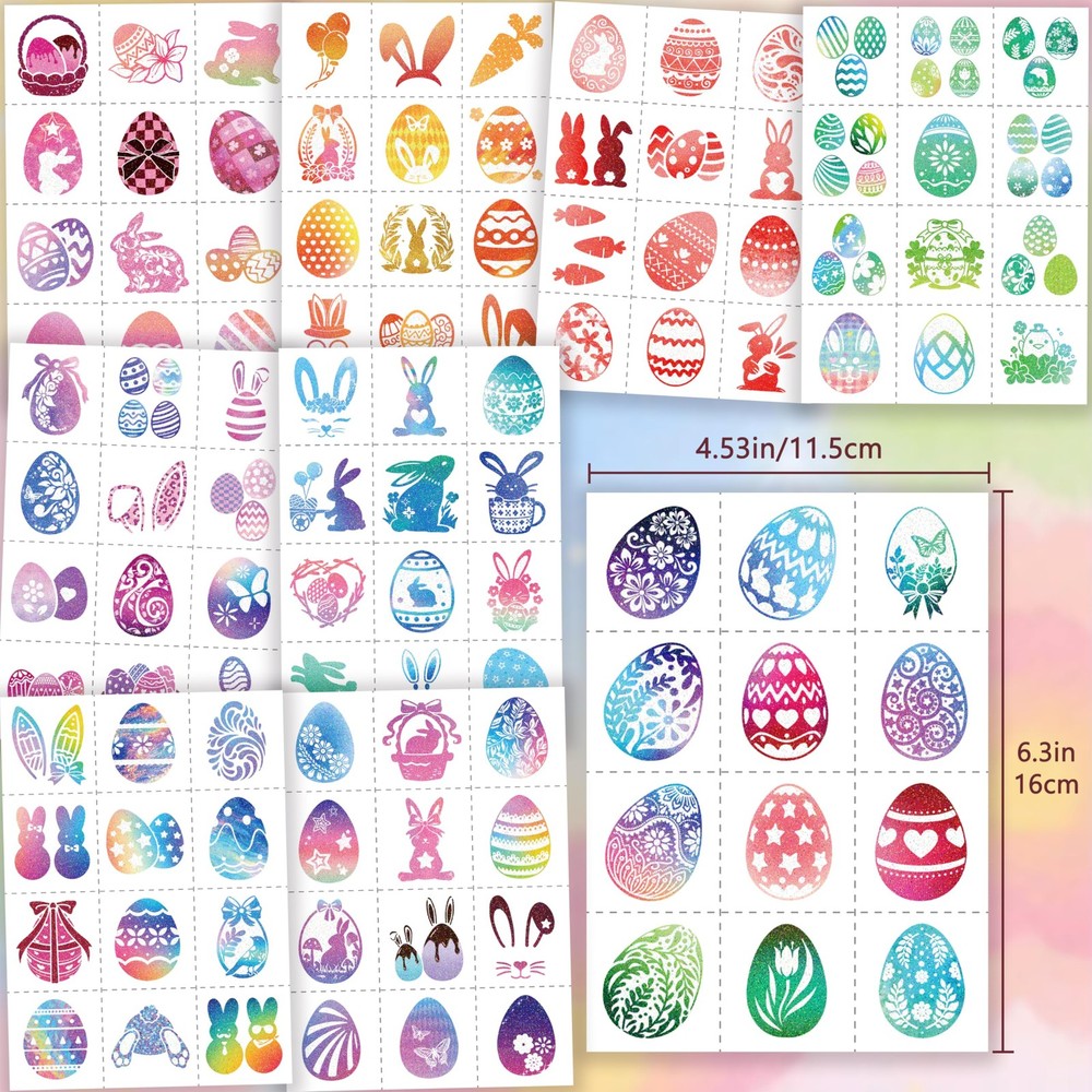 CHARLENT Glitter Easter Pre-Cut Temporary Tattoos for Standard, Multicolor