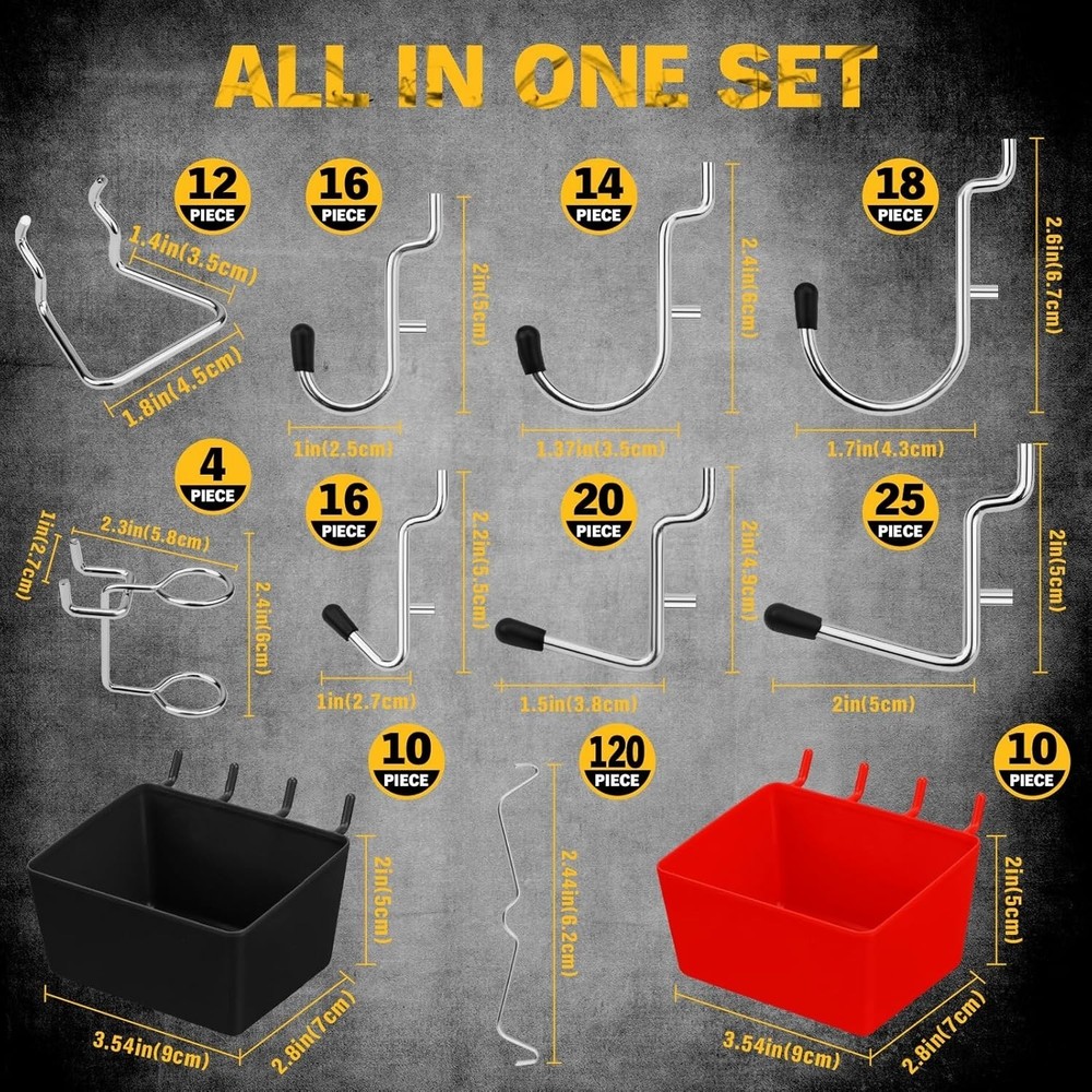 297PCS Pegboard Hooks Kit, Peg Board Organizer Accessories with Bins Organizing