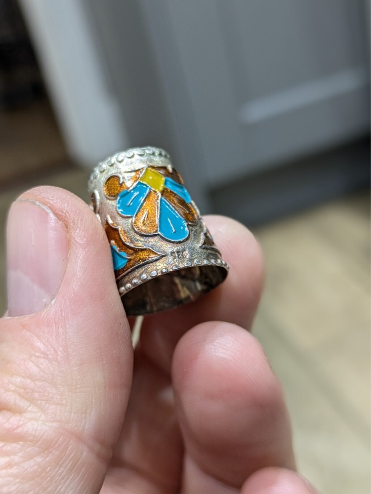 Silver & Enamel thimble - Hallmarked 925