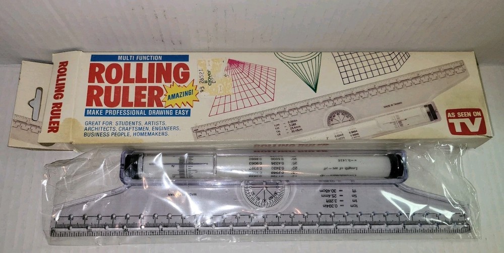 Rolling Ruler 12" As Seen On TV Engineering Drafting Vintage Office Student NOS