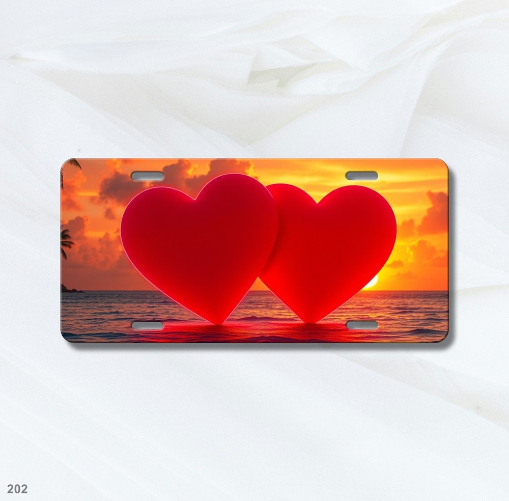 Romantic Two Hearts Artwork Personalized Name License Plate Personalized Anniver