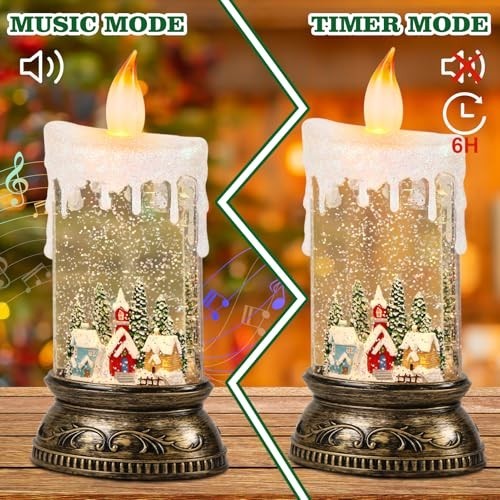 Musical Snow Globe Lantern with 6H Timer, Battery & USB Powered, Holiday Decor