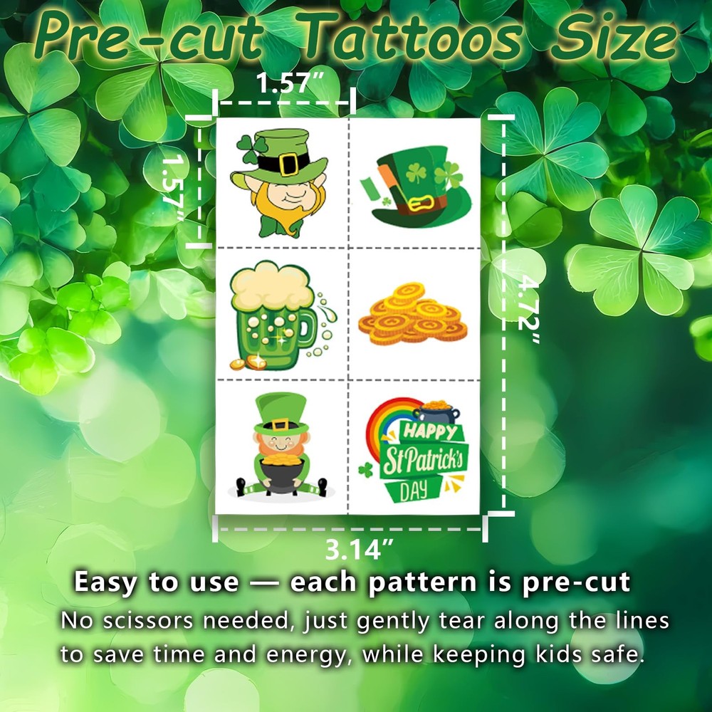 180Pcs St-Patricks Day Temporary Tattoos - Shamrock St Patrick's