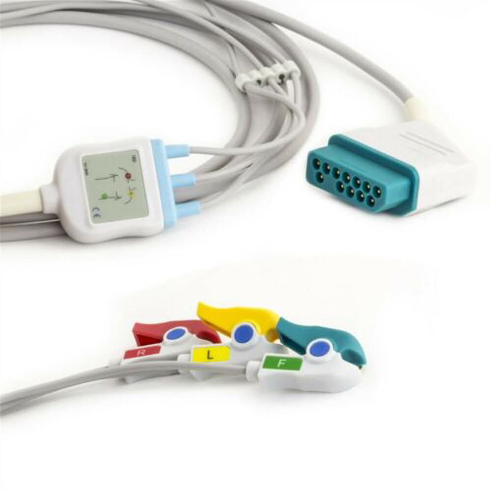 Nihon Kohden Compatible 3-Lead ECG Cable EKG Cable