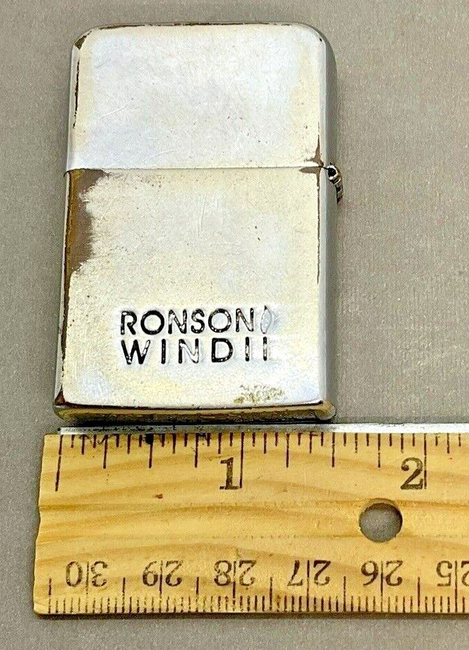 Vintage Ronson Silvertone Wind II Pocket Torch Butane Lighter Untested Worn