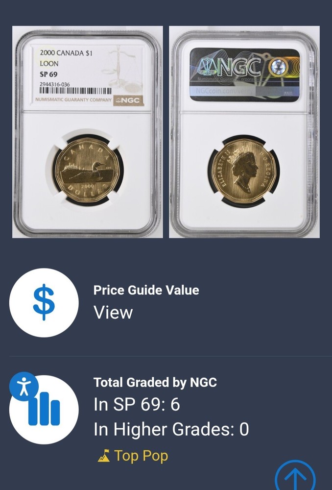 TOP POP - 2000 Canada $1 Loon Specimen NGC SP 69