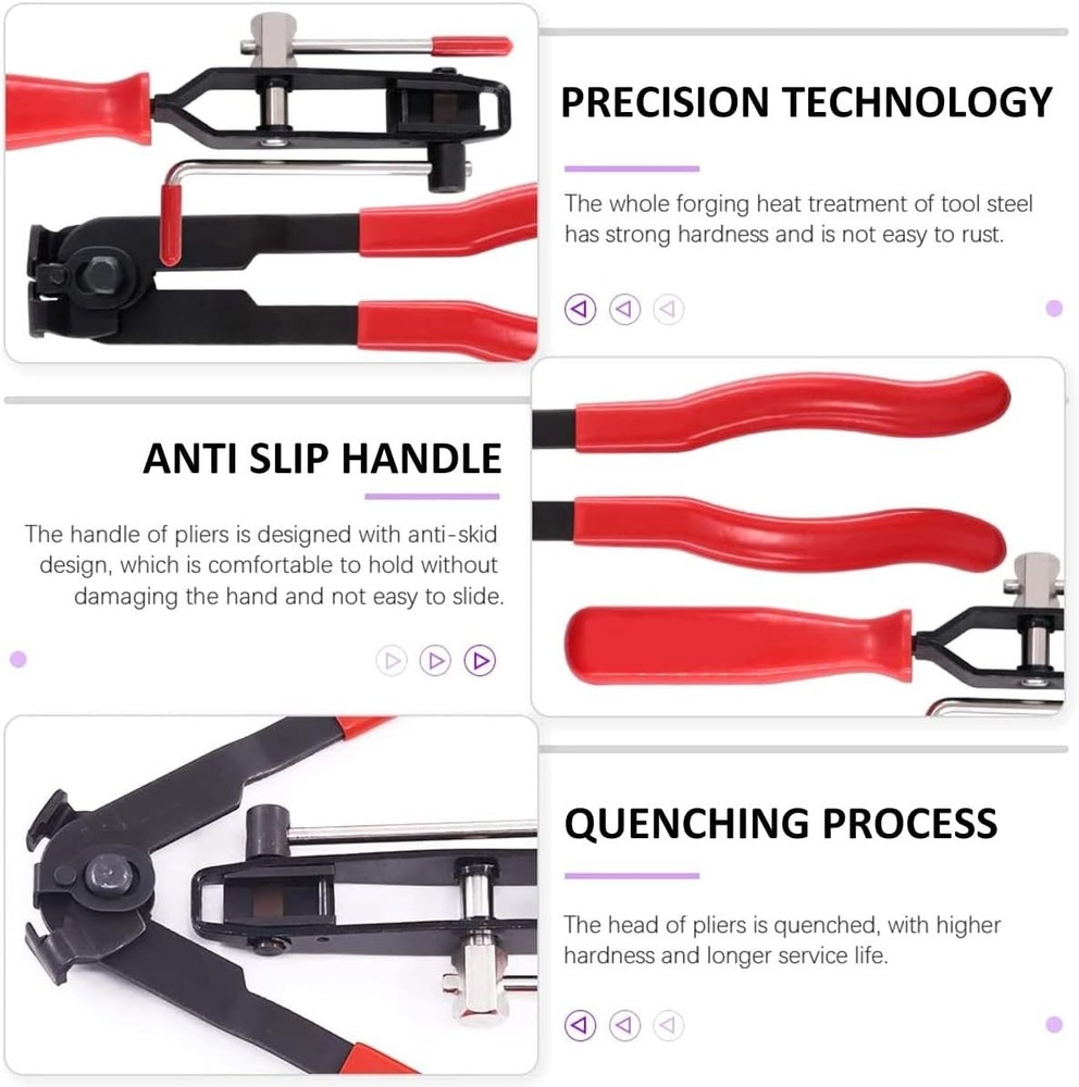 10pcs CV Boot Clamps Pliers Kit, Ear Tie Black, Red, Silver