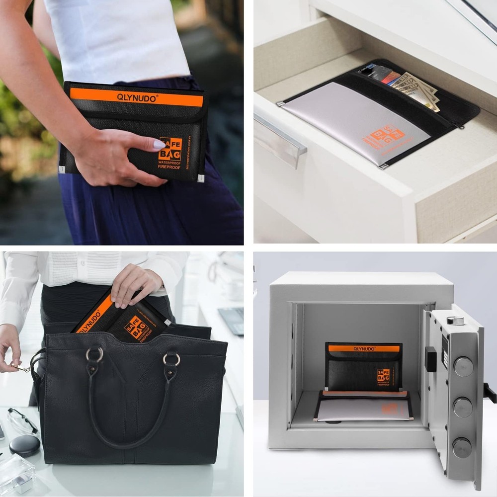 Small Fireproof Money Bag for Cash (8x5") - 2 Pack Basic, silver+black