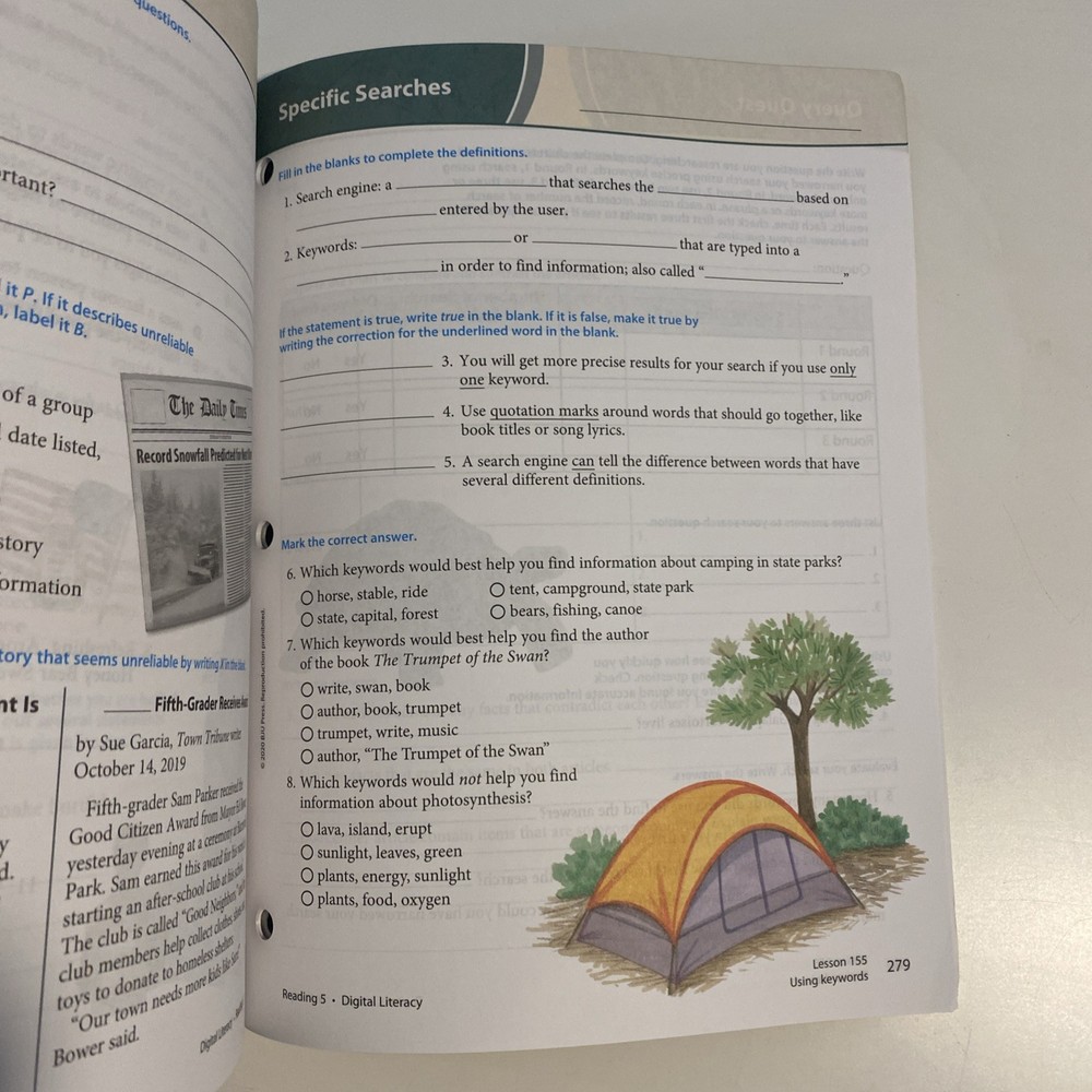 BJU Press Reading 5 Quests Student Activities Third Edition No Writing