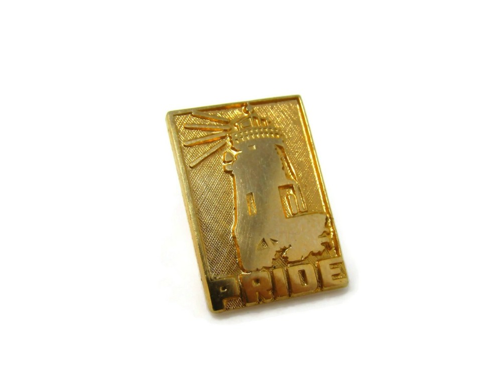 Vintage Pride Lighthouse Lapel Pin Gold Tone Rectangular Motivational Award Tack