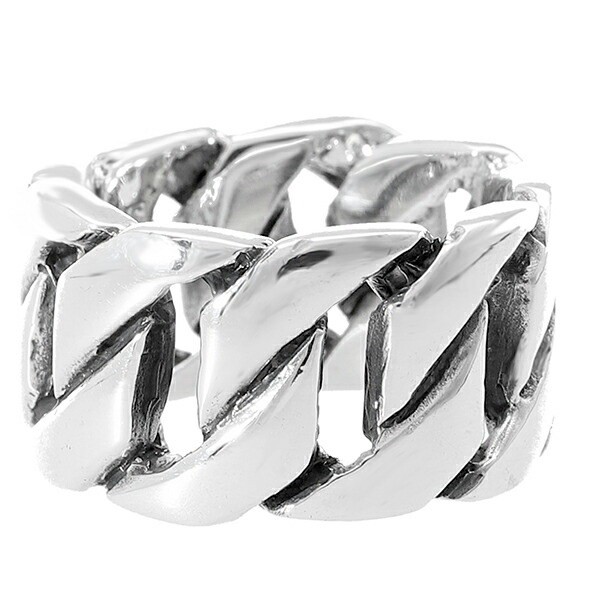 Sterling Silver 925 Cuban Link Chain Ring, Size 17