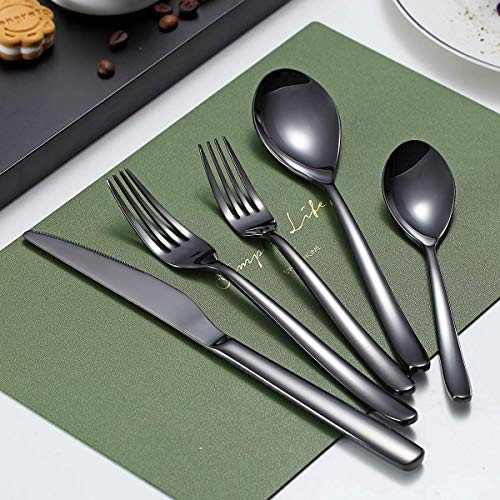 HOMQUEN 40-Piece Black Silverware Set, Black Flatware Set for 8, Stainless St...