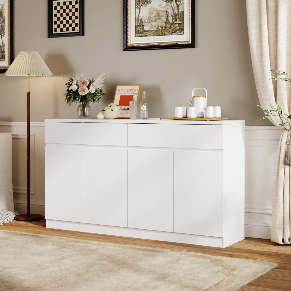 White Sideboard Buffet Cabinet with 2 Drawers 4 Doors Dining Storage