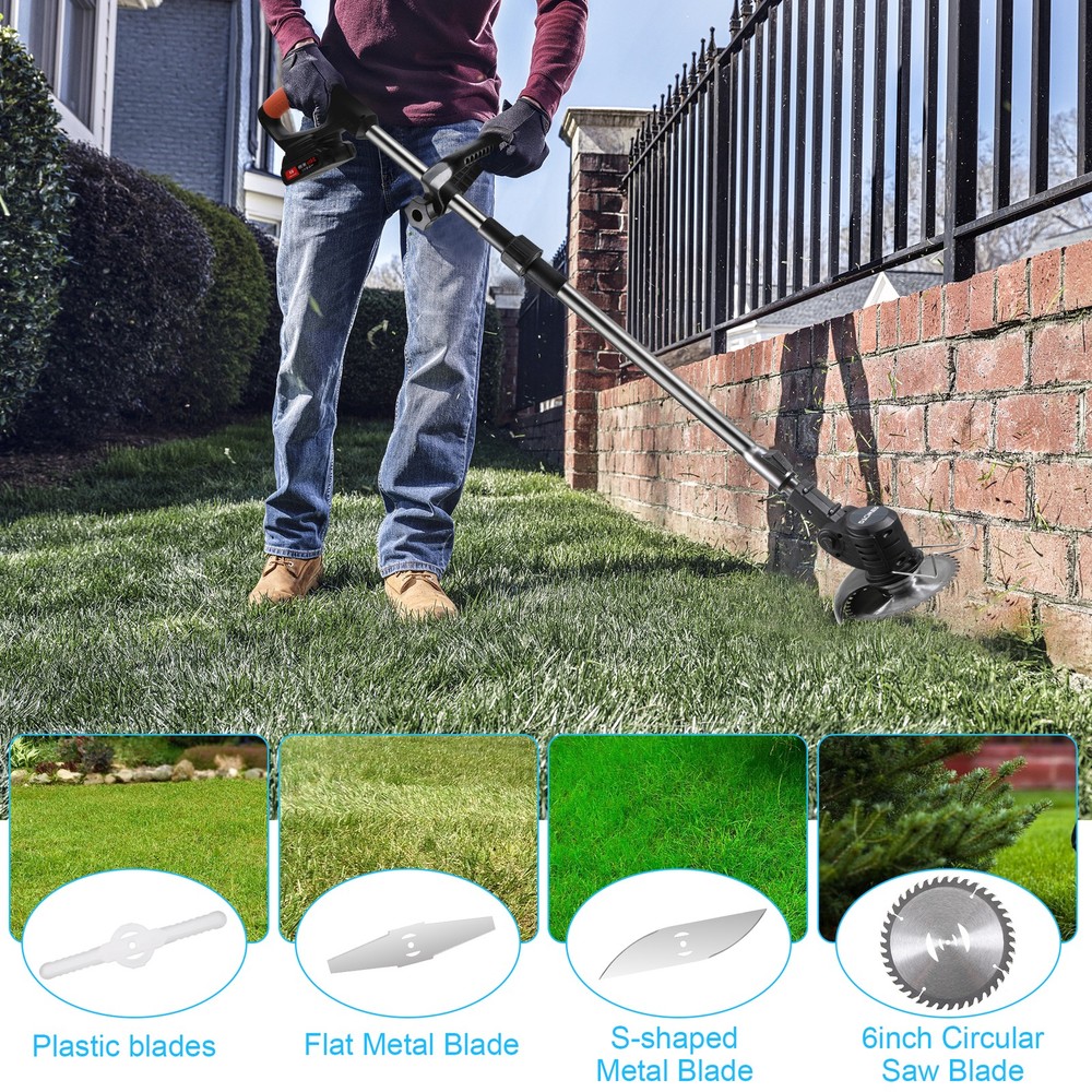 Electric Cordless Grass String Trimmer Lawn Edger Weed Wacker Cutter + 2 Battery