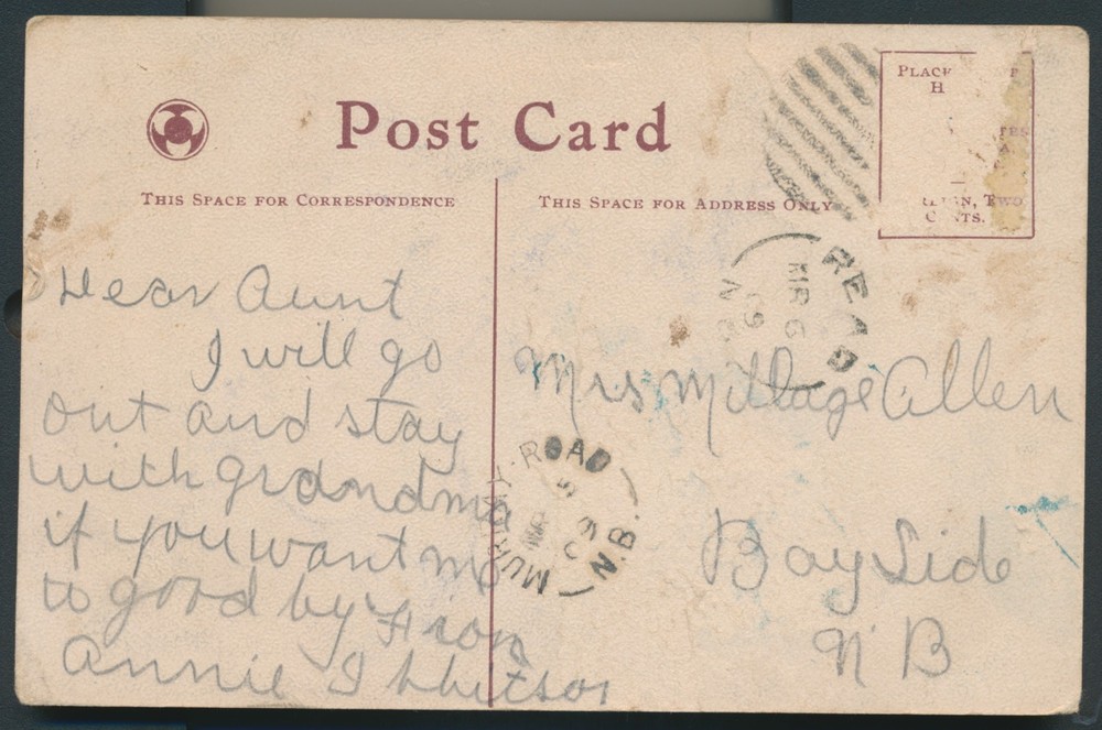 Murray Road, NB- 1909 Split Ring Cancel on Postcard