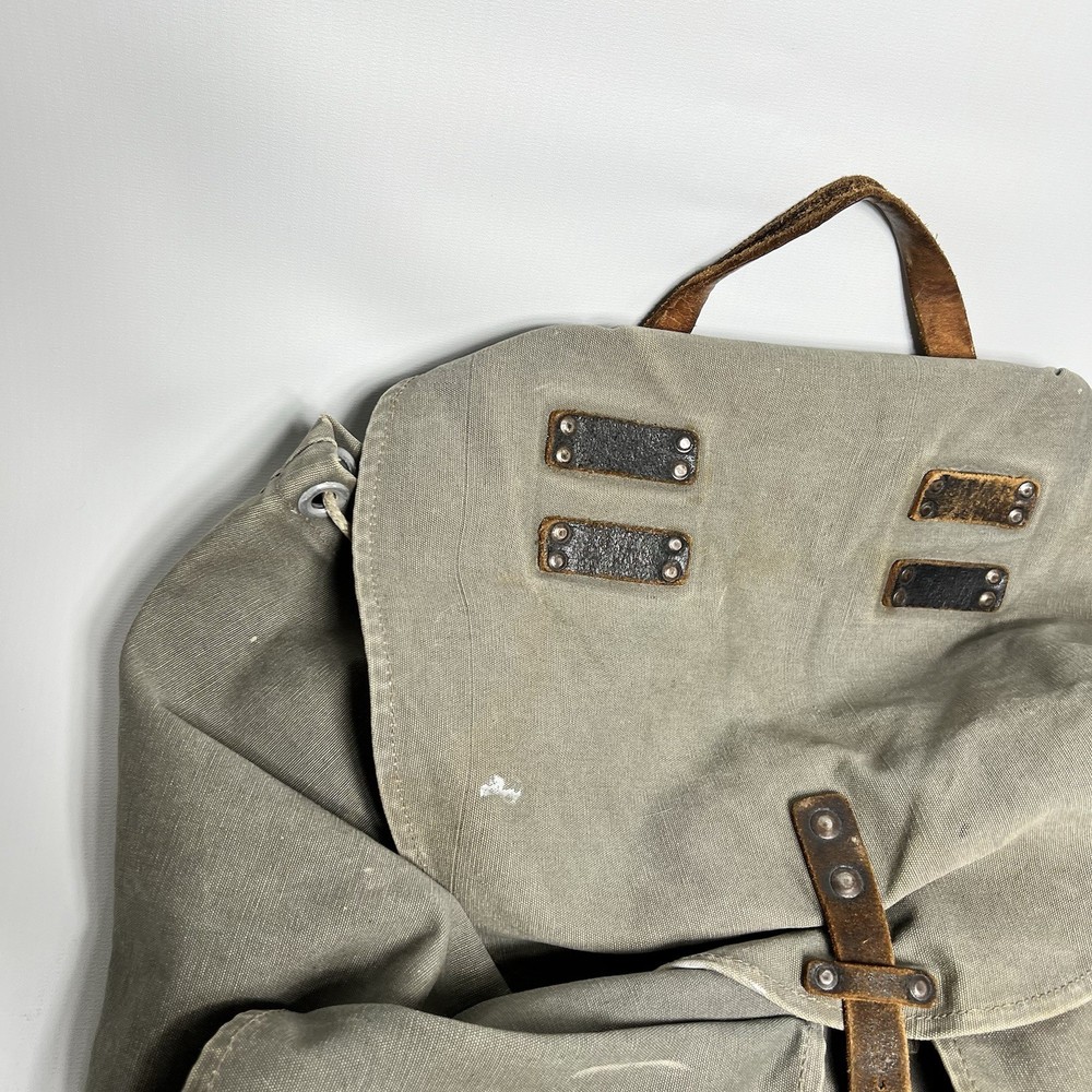 Vintage WWII Austrian Germany backpack Canvas Leather Trim