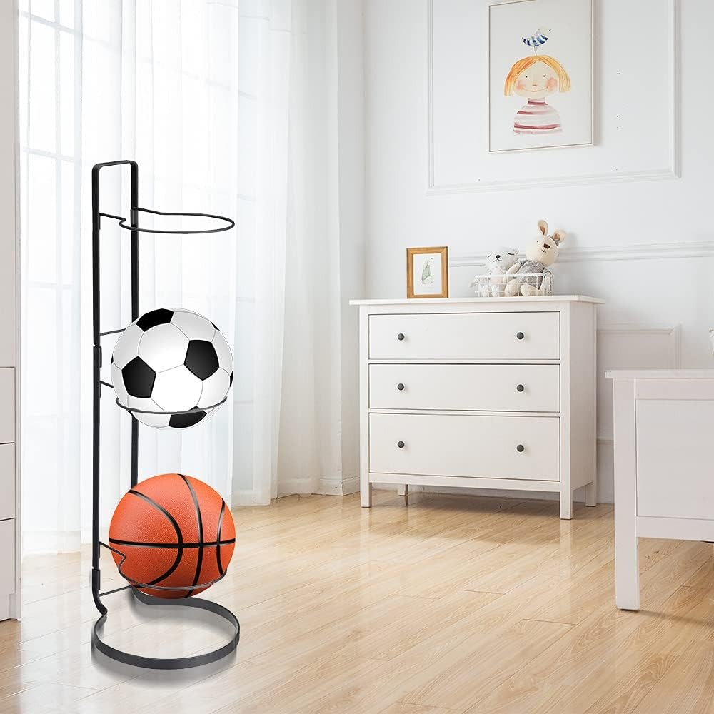 Basketball Ball Storage Rack, 3 Tier Cube Holder, Black
