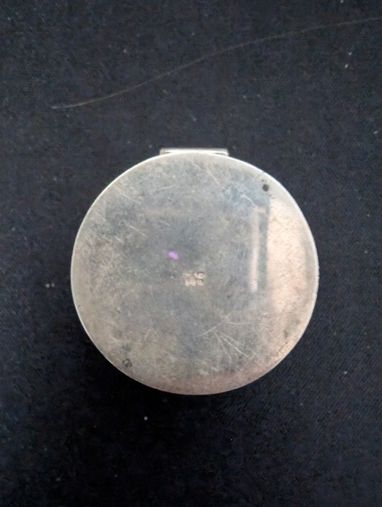 Vintage Hallmarked Solid Silver & Porcelain Enamel Top Pill Box 925