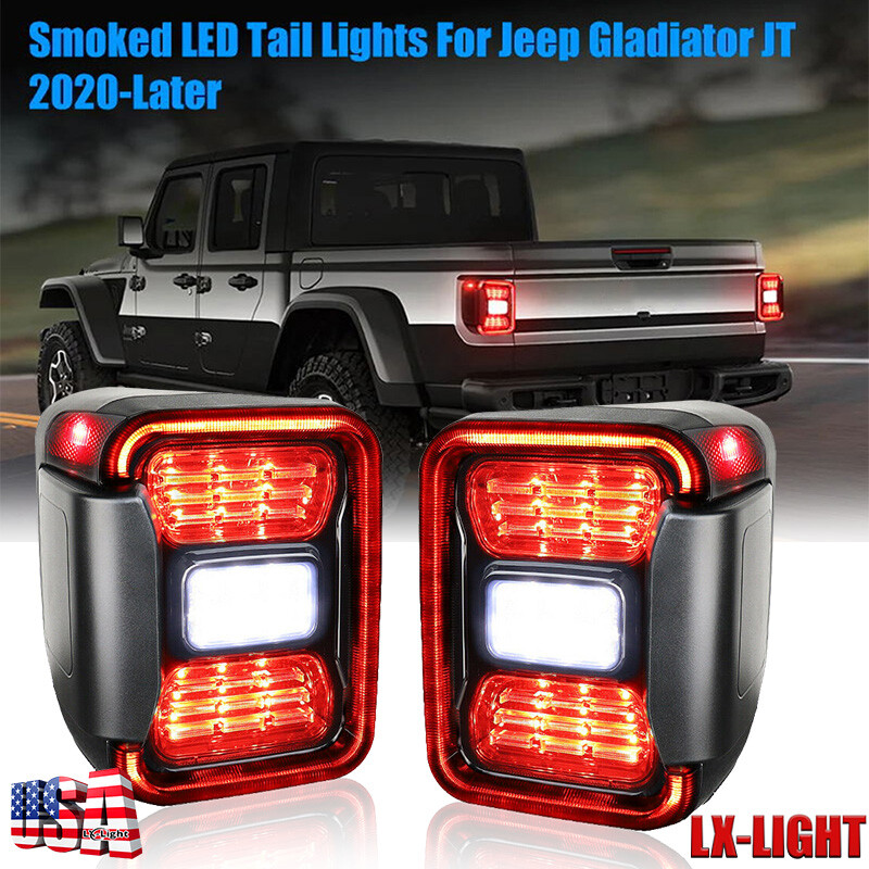 Pair Smoke LED Tail Lights Replace Halogen For Jeep Gladiator JT 2020 2021 2022
