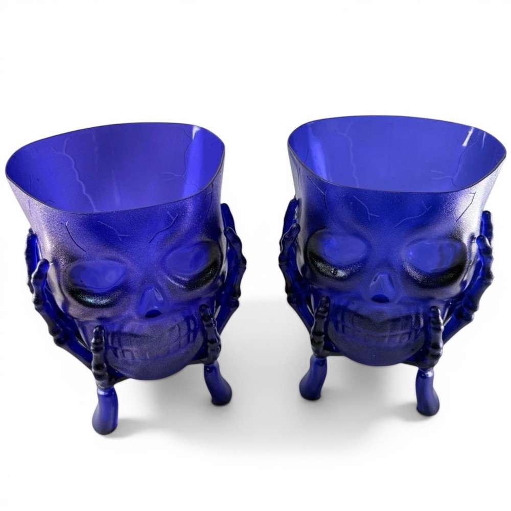 Pair Purple Skull Goblet Candy Holders Plastic Halloween Gothic Decor Cups