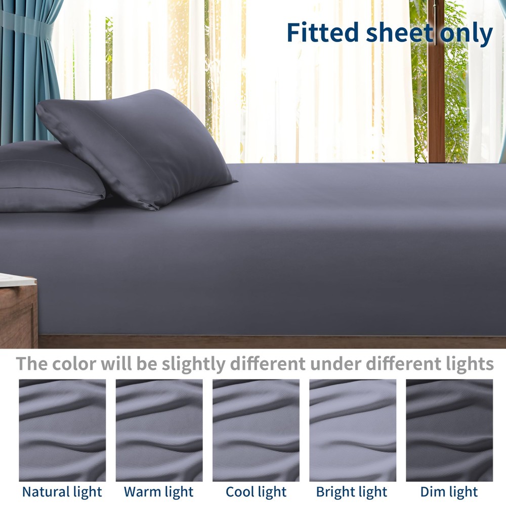 Bamboo Viscose Fitted Sheet Queen Size Only, 400 Thread Count, 16" Deep Pocke...
