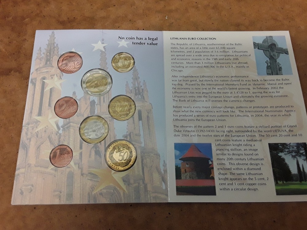 Lithuania 2004 Euro Pattern COIN SET In Folder