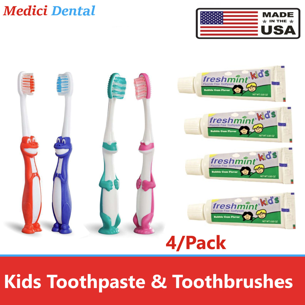 Premium Child Toothbrush 27T Extra Soft with Kids Toothpaste, Bubblegum, 4/pack