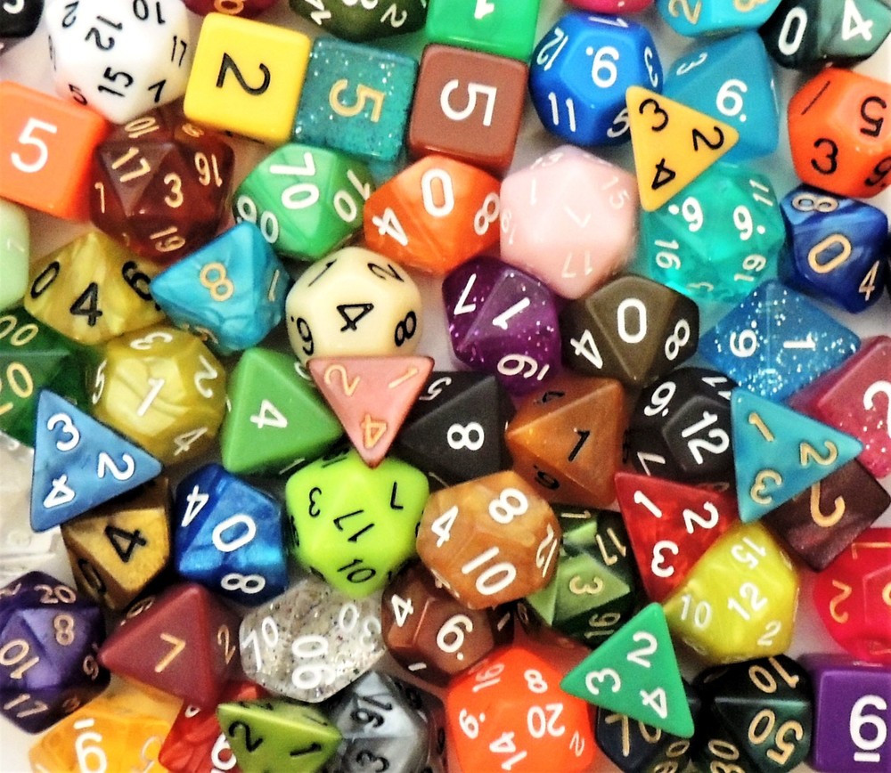 1/2 Pound Polyhedral Dice & Black Dice Bag - Includes Two Complete Sets of 7
