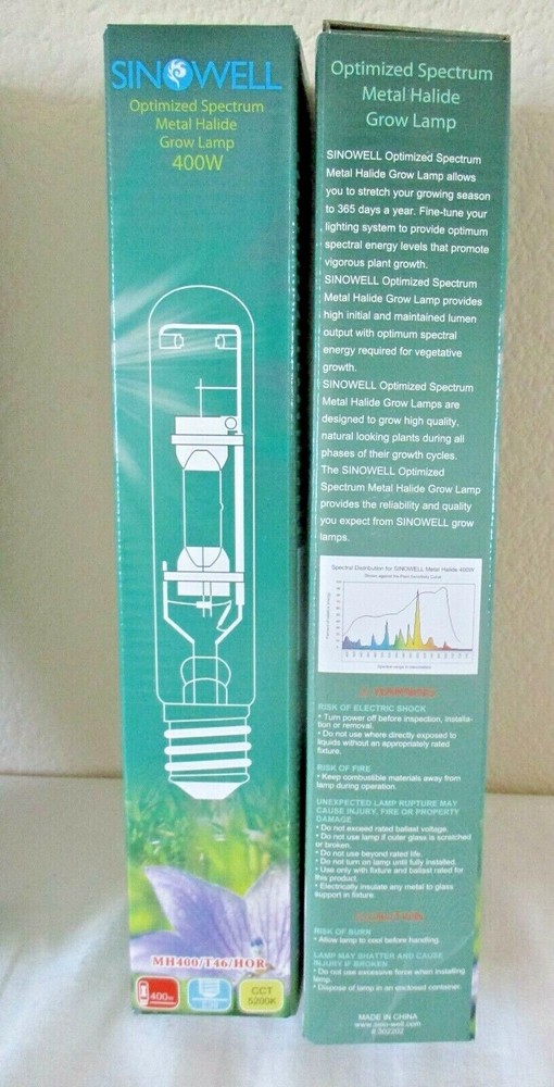 2 each SINOWELL 400W HPS & MH Grow Light Bulbs, Wing Reflector, Timer, Rollers