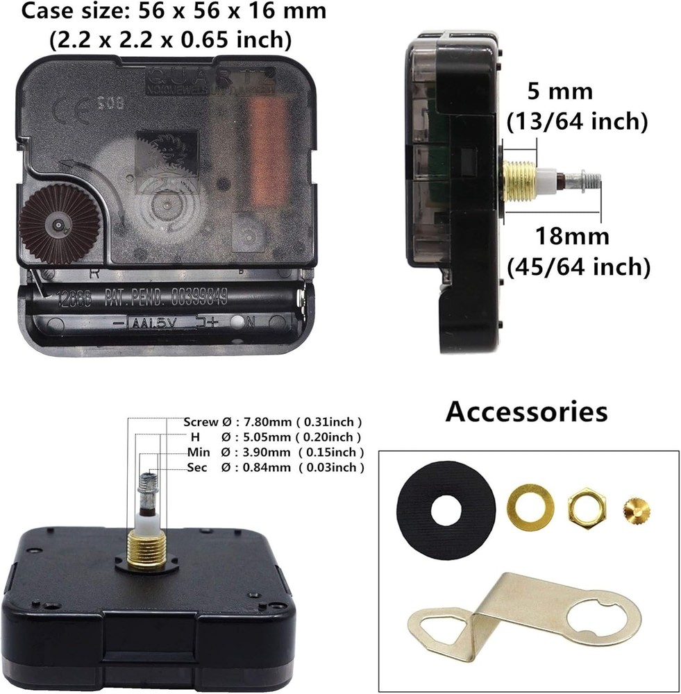 Hands Quartz DIY Wall Clock Movement Mechanism - Black, Square, Modern