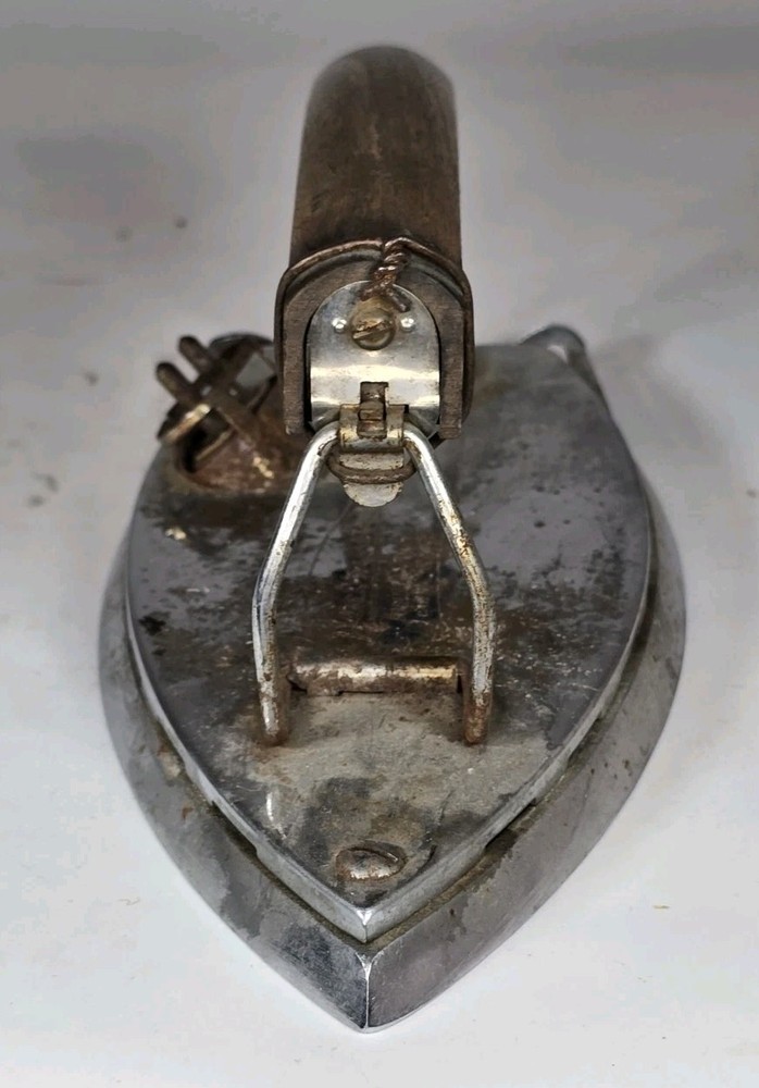 Vintage Heatmaster Folding Travel Iron Walnut Handle