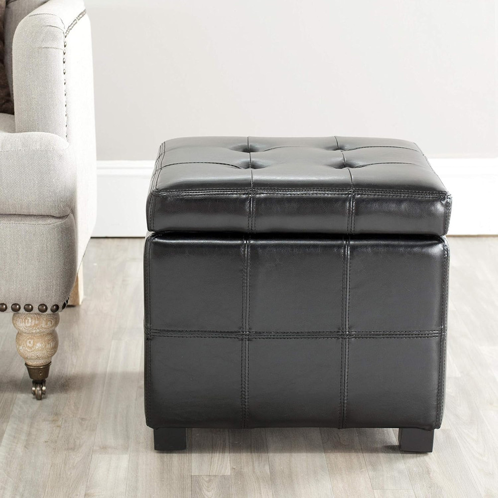 Noho Tufted Brown Leather Square Storage Ottoman - Hudson Collection