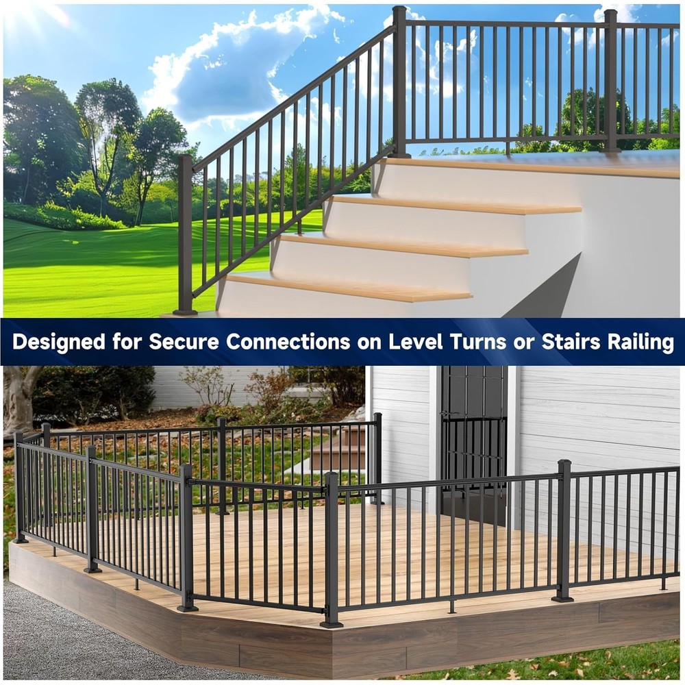 4 Pack Aluminum Deck Railing Bracket Connector, Adjustable Railing Bracket, Blac