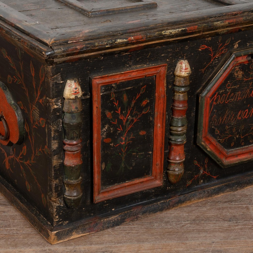 Original Painted Hungarian Flat-Top Trunk, Dated 1890