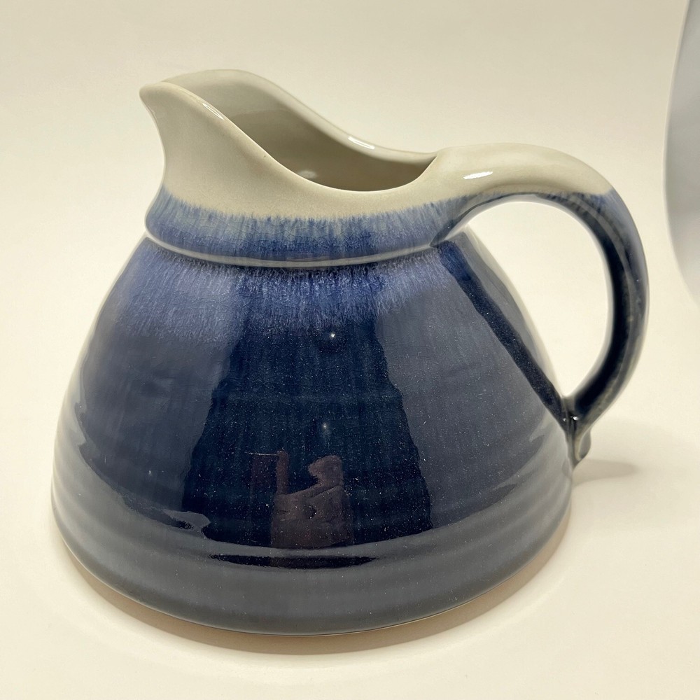 Blue Glazed Ceramic Dome Shaped 64 Ounce 6 Inch Pitcher Scuff Resistant Bottom