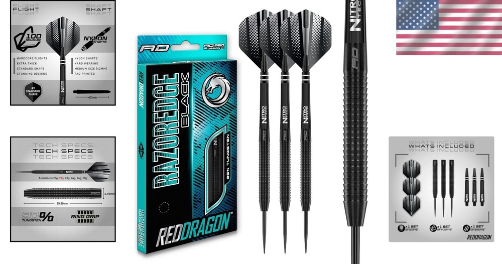 Professional Quality Razor Edge Black Tungsten Darts - Multiple Weights & Styles