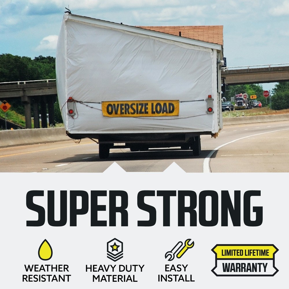 DC Cargo Oversize Load Sign Black Border & Bungee Oversized Load Banner, 2-pack