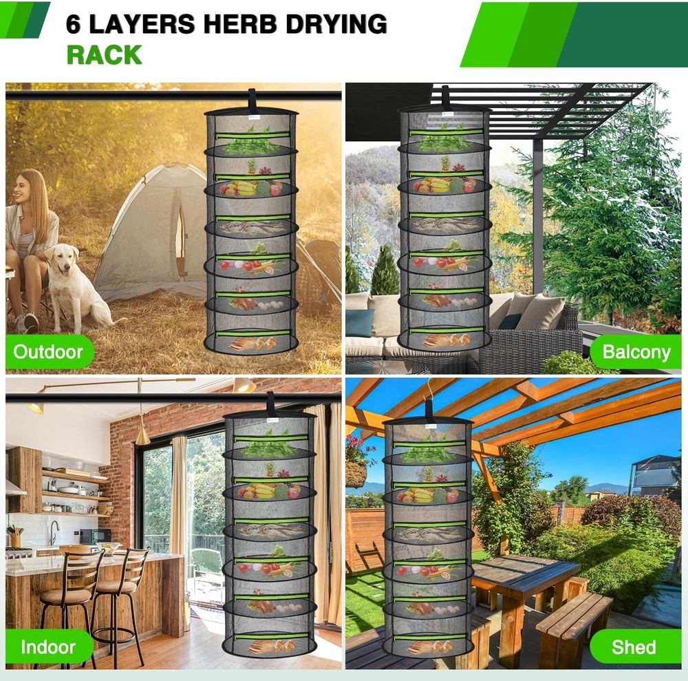 6 Layer Herb Drying Rack Hanging Mesh Net Foldable Plant Drying Racks 24" w