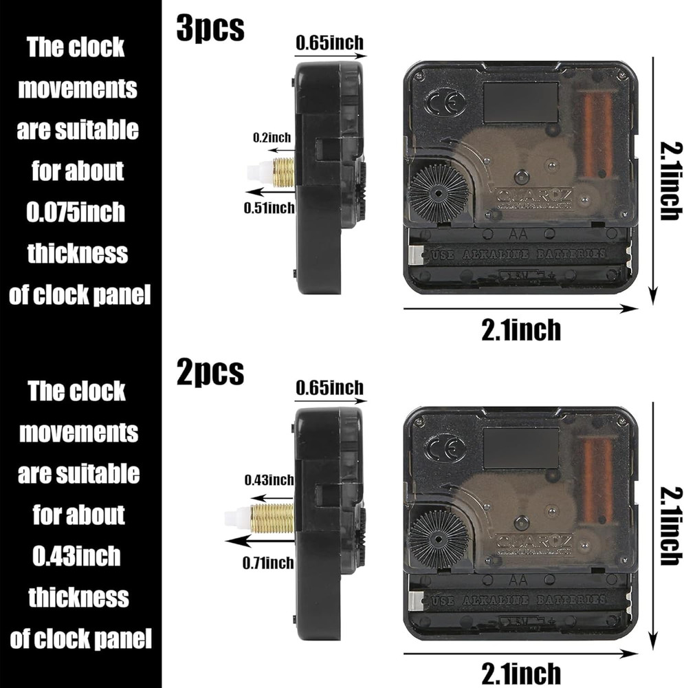 5Pcs High Torque Quartz Clock Movement Mechanism Replacement Clock Kit with 12 D