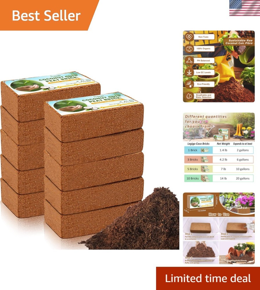 Eco-Friendly Coco Coir Brick Substrate - 10 Pack for Indoor & Outdoor Plants