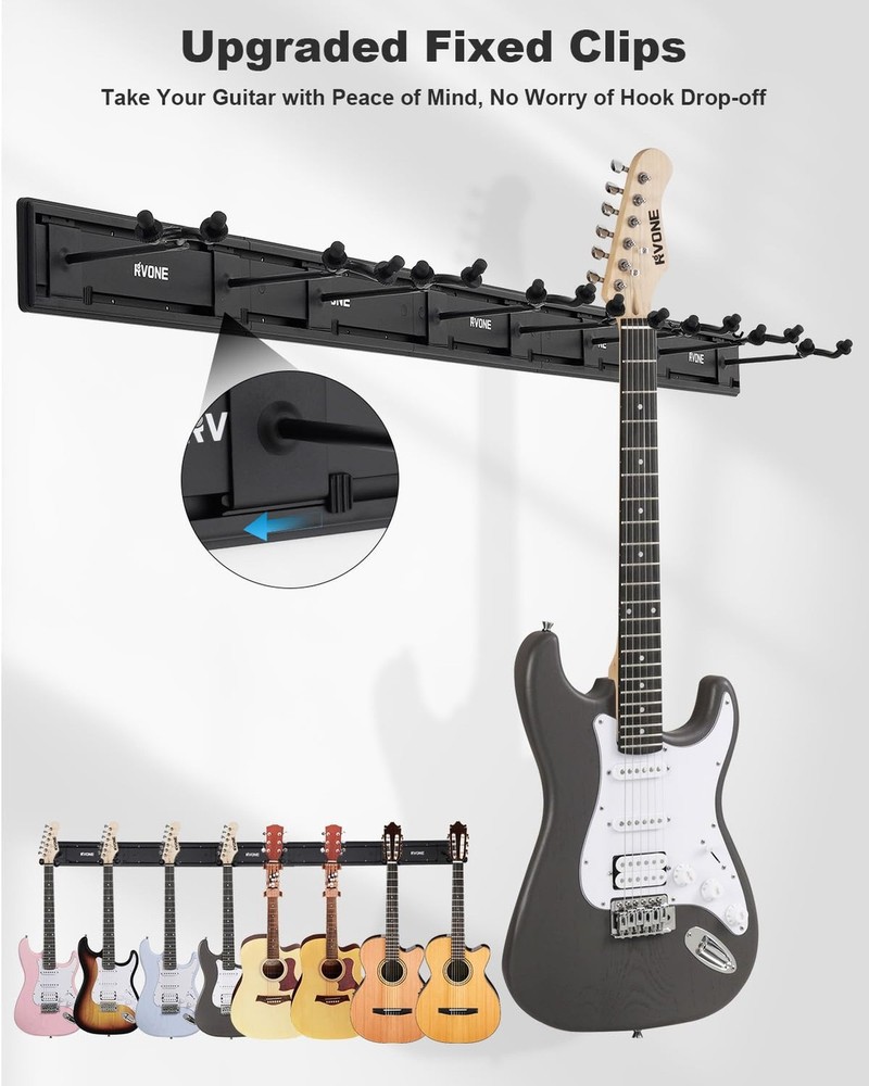 RVONE Guitar Wall Mount Hagers for Multiple Guitars, Adjustable Rubber Cradle...