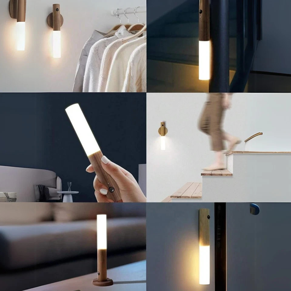 Motion Sensor LED Night Light Magnetic Wall Lamp USB Rechargeable Stick-On Light