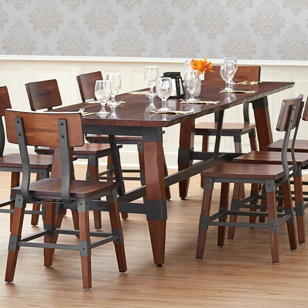 30" x 96" Rectangular Solid Wood Live Edge Restaurant Table Top in Walnut Wood
