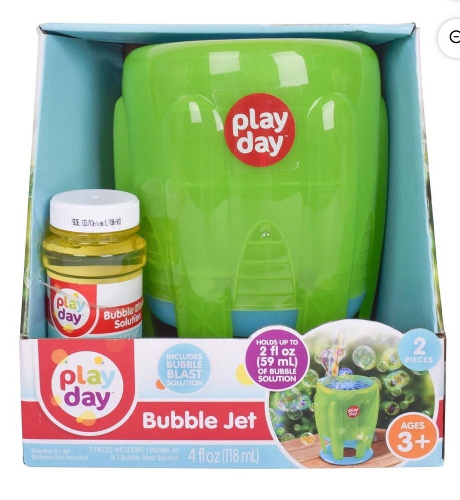 Play Day Bubble Jet Includes 4oz Bubble Solution Children Ages 3+ Requires Batte